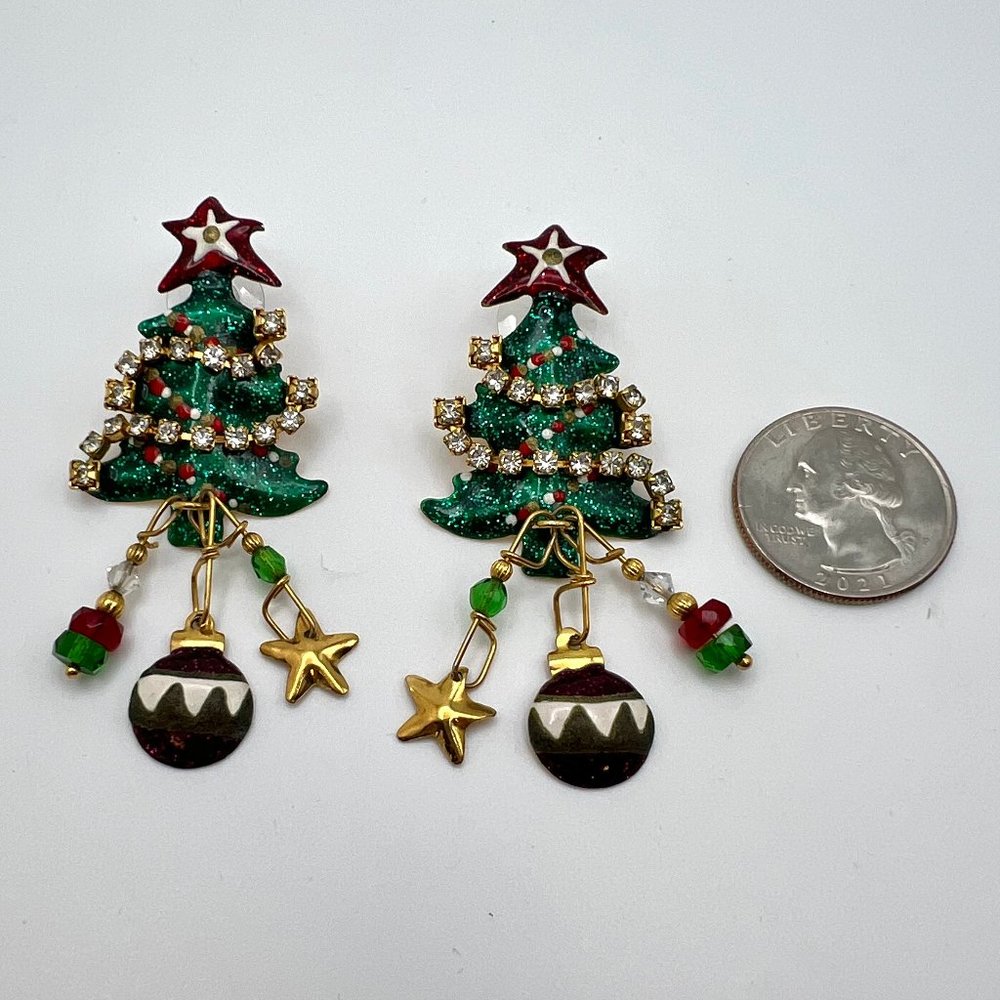Lunch at the Ritz Christmas Tree Earrings - Picture 2 of 5